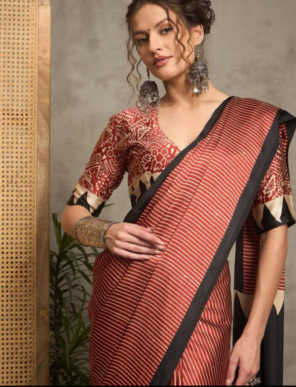 Crimson Echoes: The Modern Heritage ajrakh Saree