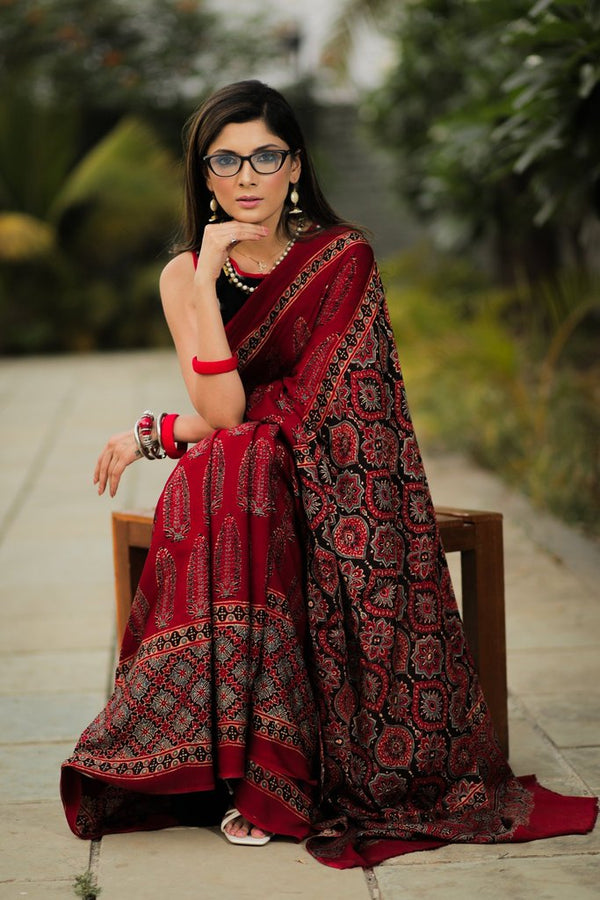 EXCLUSIVE MAROON COLOR AJRAKH SAREE